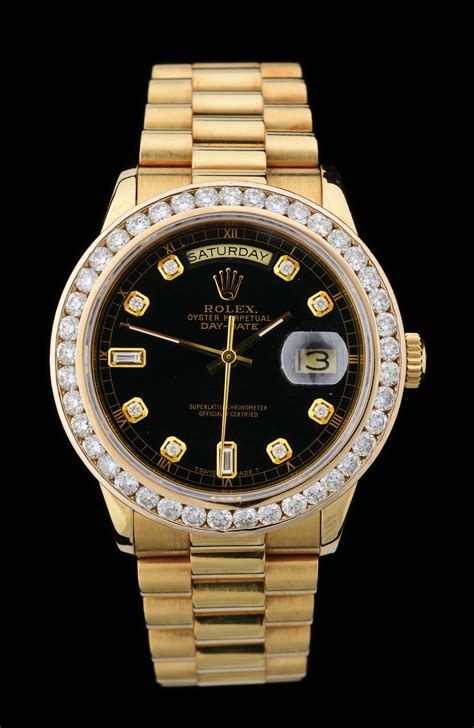 rolex gold day date black face|rolex day date diamond bezel.